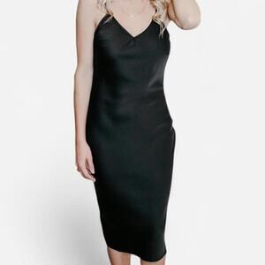 Bishop + Young Bias Cut Slip Dress Women L Black Minimalist